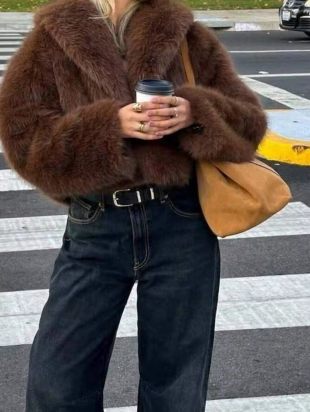 Lux Faux Fur Crop Jacket in Brown